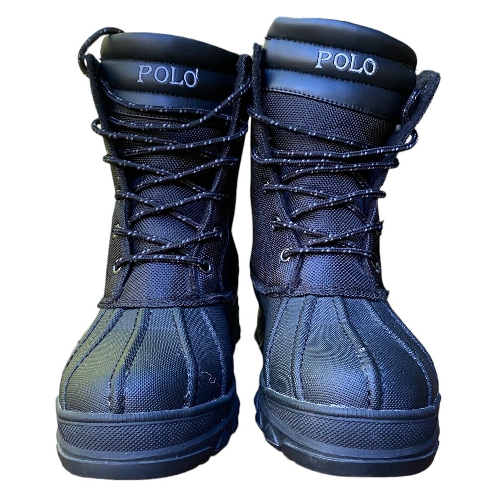 Polo Ralph Lauren Black Duck Boots Snow Winter Youth Size 5 Waterproof Pre-Owned